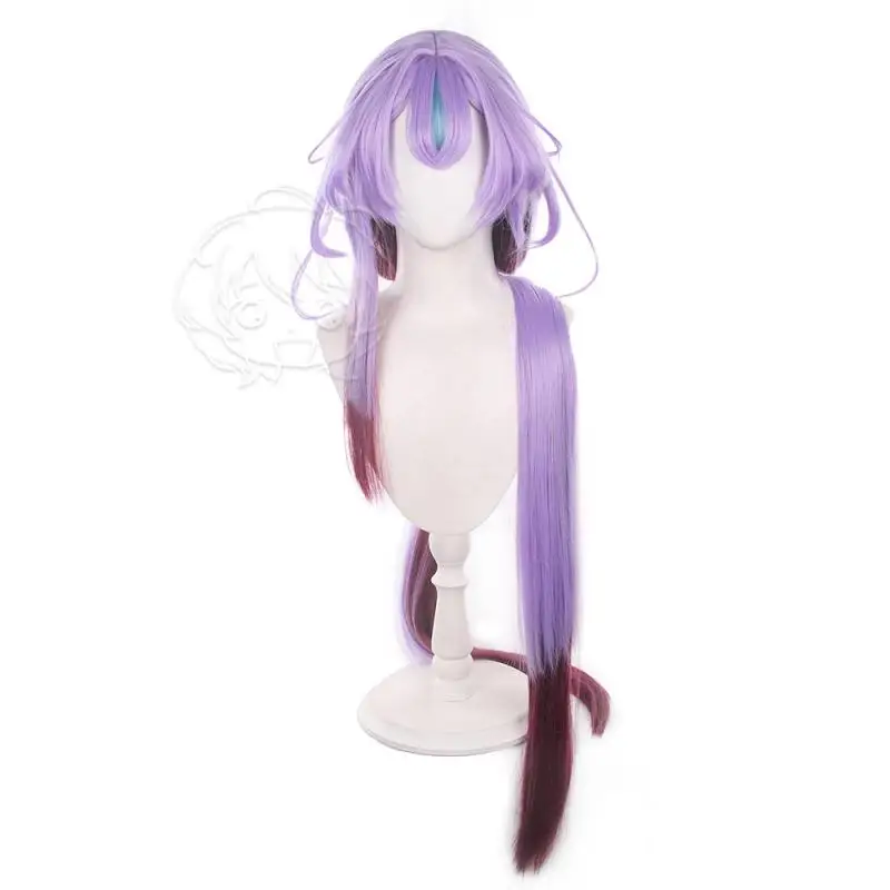 Arknights Jun Cosplay Perücken Kostüme Kopfbedeckung 120cm Lange Simulierte Kopfhaut Dicke Gemischte Voluminöse Langhaarperücken mit Schleife und Zubehör – Detail 4