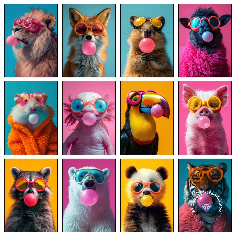 

Funny Cute Animals Bubblegum AB Diamond Painting Kit Square Round Diamond 5D DIY Mosaic Handmade Art Exquisite Gift Home Decor