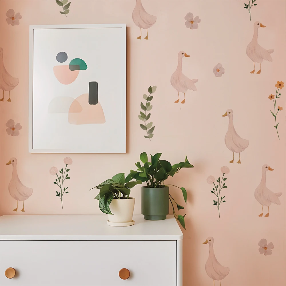 Cute Geese Flora Set of Wall Stickers Peel And Stick PVC Nursery Duck Decal Gift For Kids Room Neutral Animal Easy Removable view 4