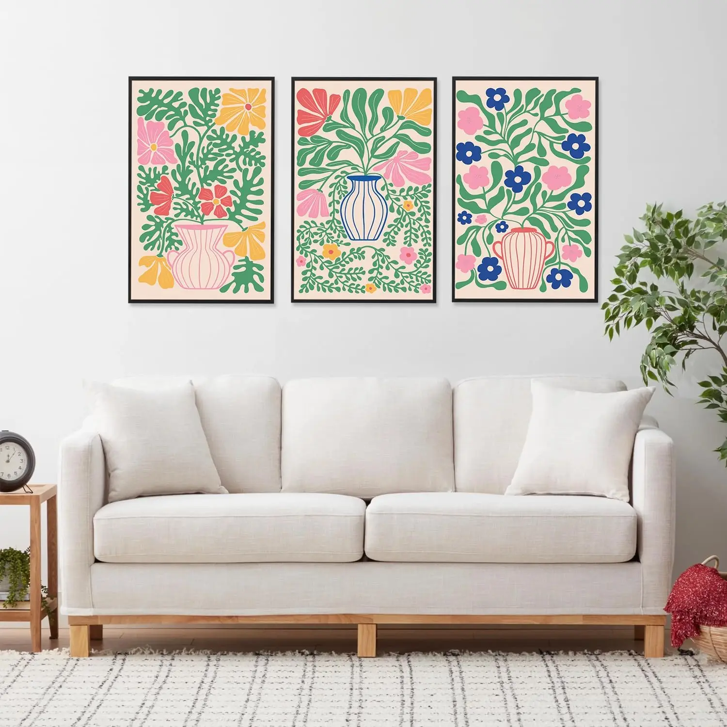 

3pcs/Set Vase Canvas Wall Art, Colorful Bohemian Floral and Plant Art Works, Printed Scandinavian Gallery Decorative Paintings
