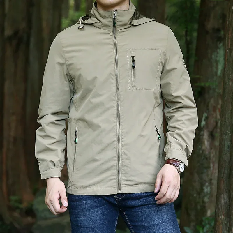 Men Windbreaker Casual Outdoor Hiking Fishing Mountaineering Waterproof Hooded Jacket Slim Fit Breathable Hunting mountain Coat