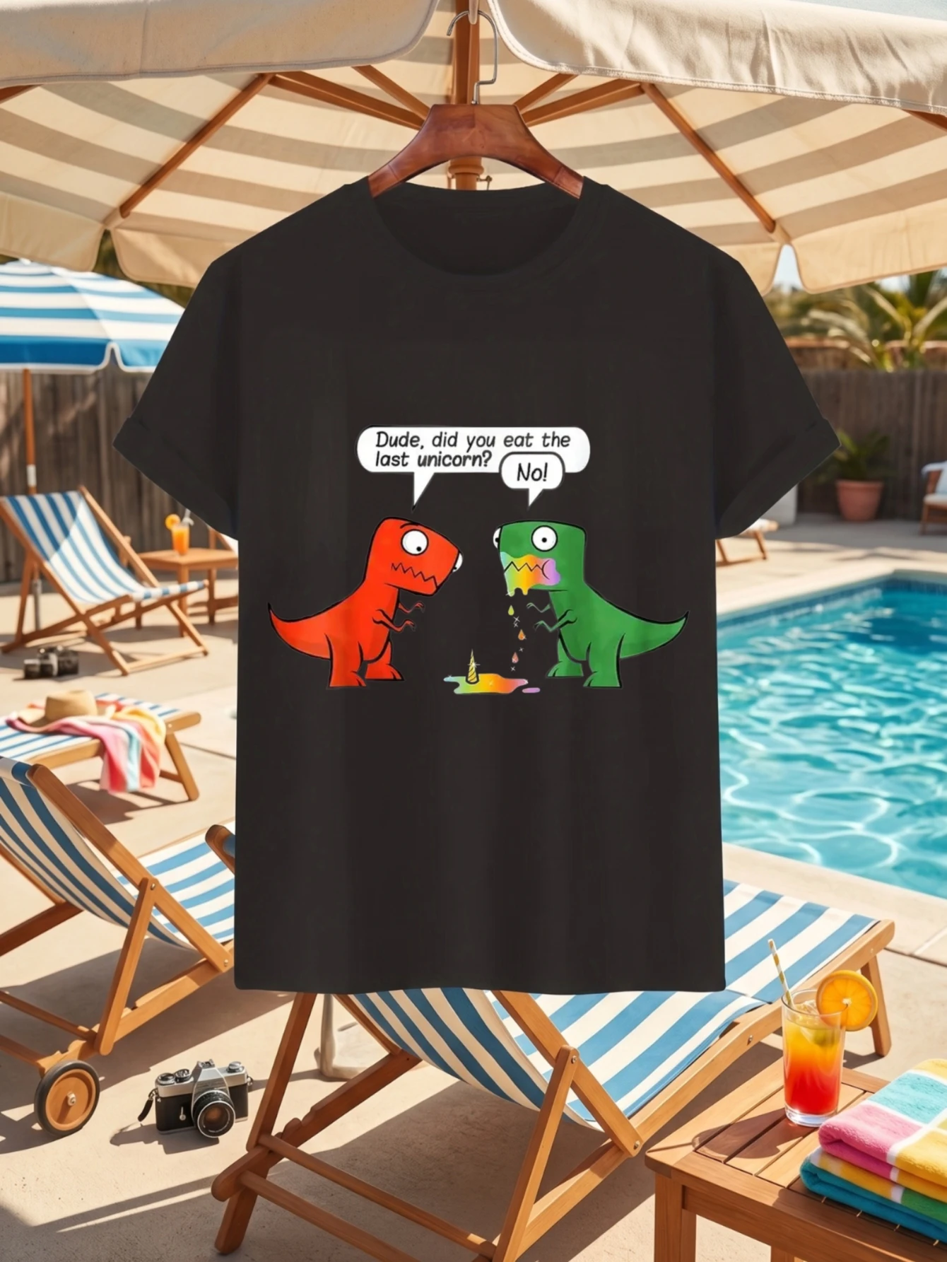 1 Stück T-Shirt aus 100 % Baumwolle mit Aufschrift „Dude Did You Eat Last Unicorn“ ohne O-Ausschnitt und kurzen Ärmeln
