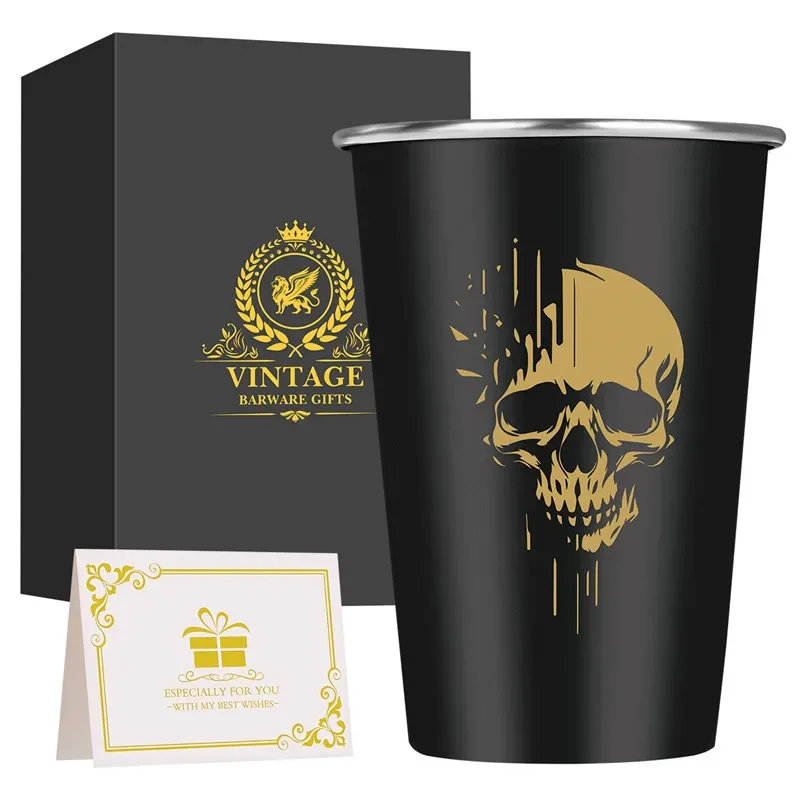 

500ML Skull Head Pattern Metal Beer Cup Outdoor Camping Travel Large Mug Cups Juice Tumbler for Wedding Events Bar Set