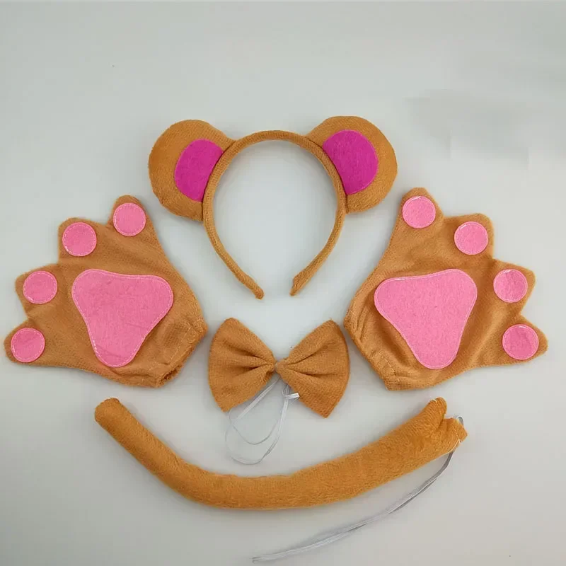 Erwachsene Kinder Plüsch Junge Tier Stirnband Bogen Schwanz Affe für Geschenk Geburtstag Party Cosplay Kostüm Halloween Weihnachten