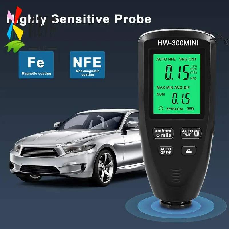 

A21F-HW300MINI Digital Thickness Gauge Tester Auto Car Paint Measuring Instrument Paint Layer Measuring Device Tool