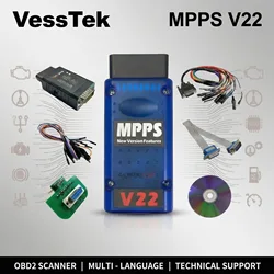 VessTek MPPS V22.2.3.5 ECU 마스터 MPPS V22 OBDII 칩 튜닝 스캐너는 MPPS V18/V21보다 우수하며, 다국어 지원 CAN 플래셔입니다.