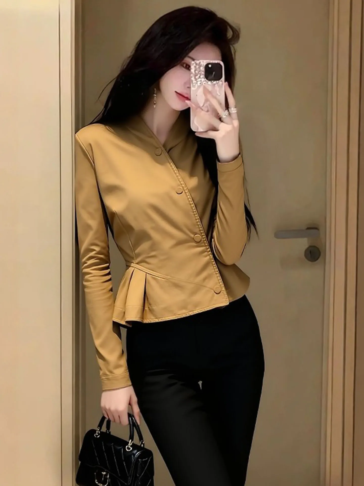 

Уникальная женская куртка цвета хаки с застежкой на талии, ранняя весна, новинка, маленький размер, женская версия Faion для поездок на работу, версия-стойка