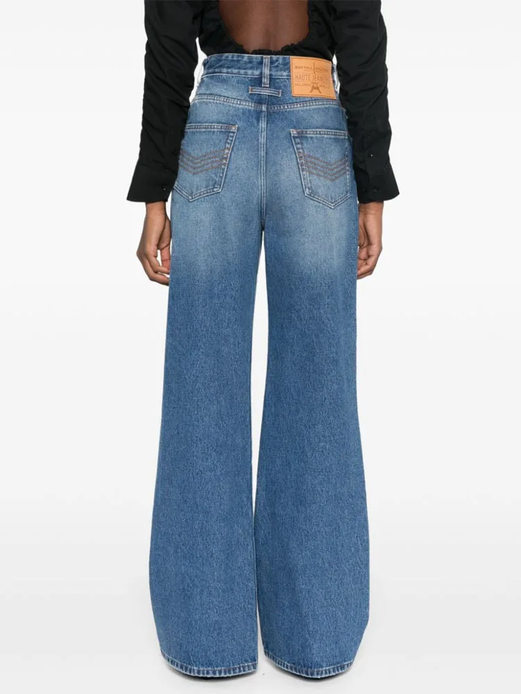 Fashion Retro Women's Multi Button Straight Leg Denim Pants 2025 Spring New High Waisted Wide Leg Pants High Street Female Jeans