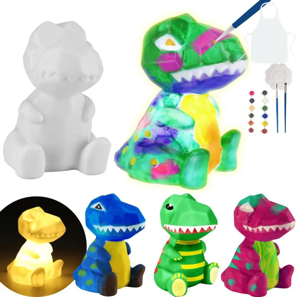 1 Set DIY Paint Dinosaur Lamp Painting Dinosaur Lamp Kit with 12 Colors Pigments Paintbrush for Educational Toy Art Crafts Gifts