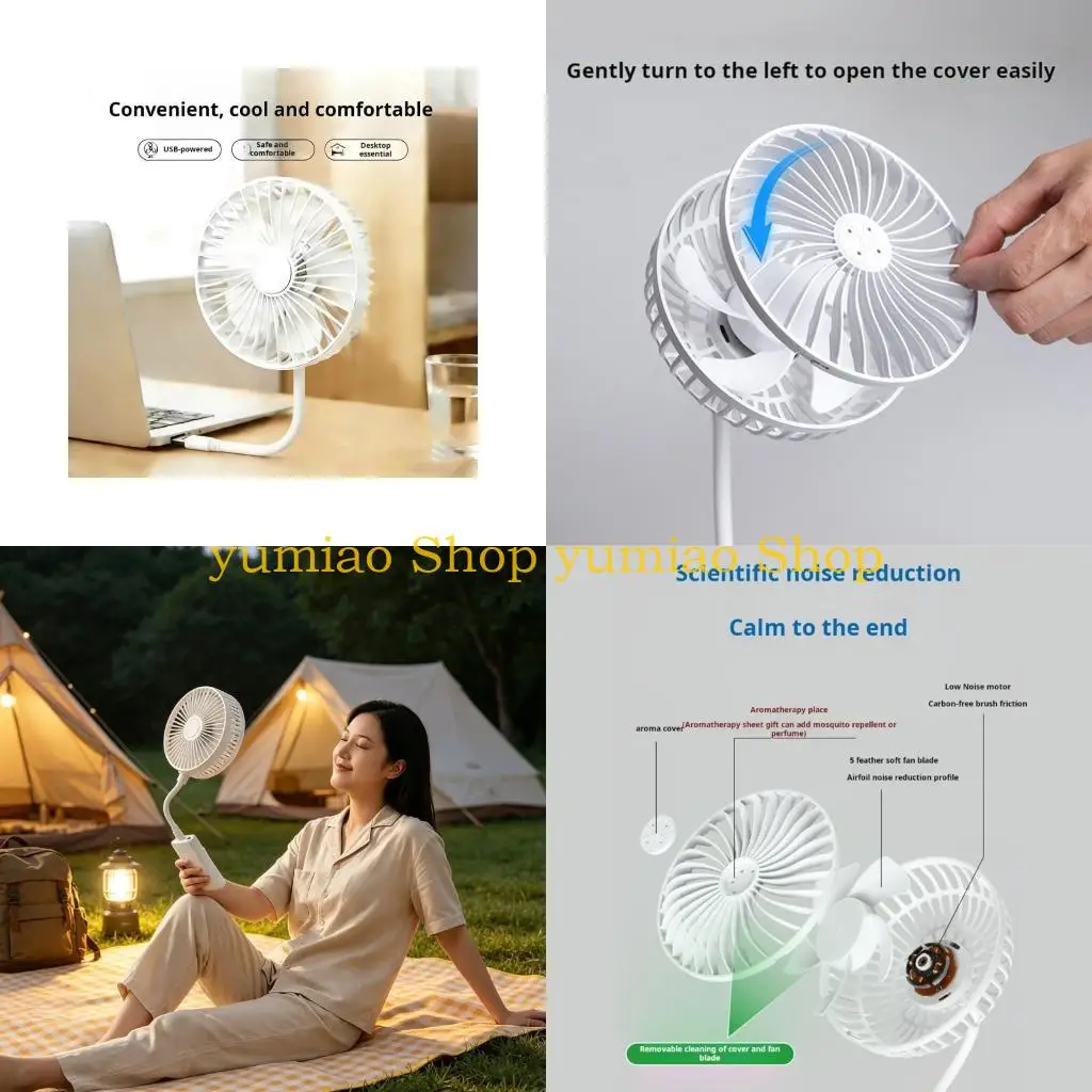 587B USB Desk Fan Adjustable Neck Quiet Motor for Home Office Outdoor Use Camping