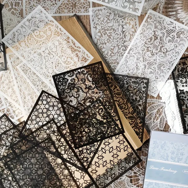 30 sztuk, w stylu Vintage czarno-białe koronkowe naklejki książka DIY pamiętnik śmieci dekoracja dziennika kolaż naklejka dla zwierząt domowych Album Scrapbooking