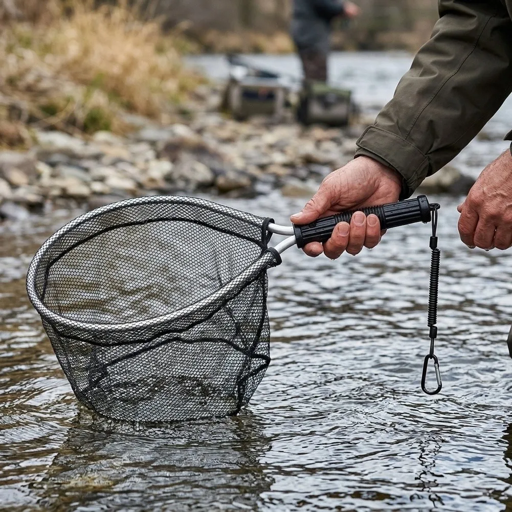 Fly Fishing Landing Net with Aluminum Alloy Frame 50cm x 35cm and Quick Drying Mesh for Easy Storage and Transport