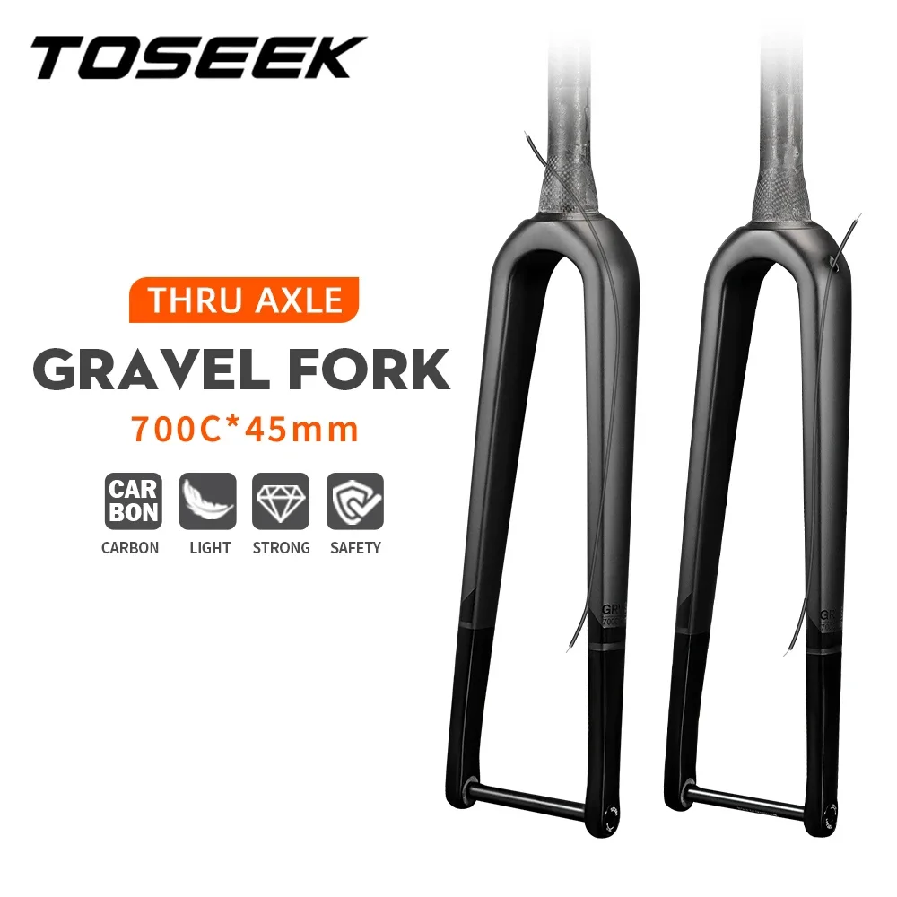 

TOSEEK Gravel Bike Fork Full Carbon Fiber Road Bicycle Fork Internal Cable 700C*45mm Front Forks 12*100mm for Thru Axle