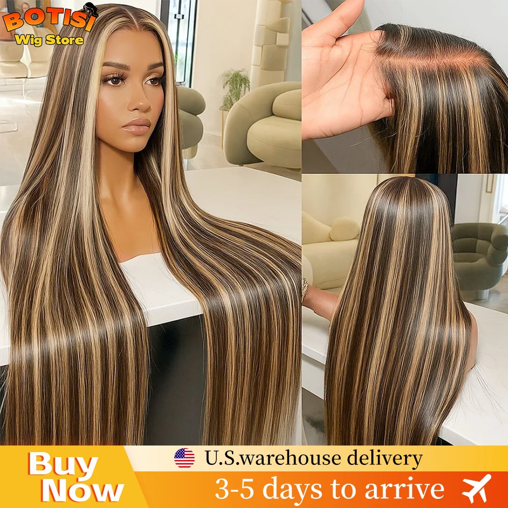 

Парик Botisi 13x4 с кружевной передней частью, прямые волосы, натуральные человеческие волосы, цвет 1b/30 с мелированием, предварительно выщипанный, натуральный бразильский стиль