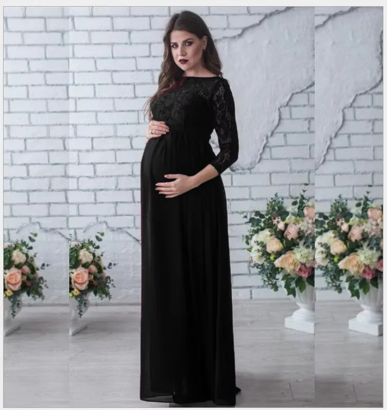 2024 New Arrived Maternity Lace Dresses Plus Size Pregnancy Dress Gown Chiffon Maternity Photography Props Women