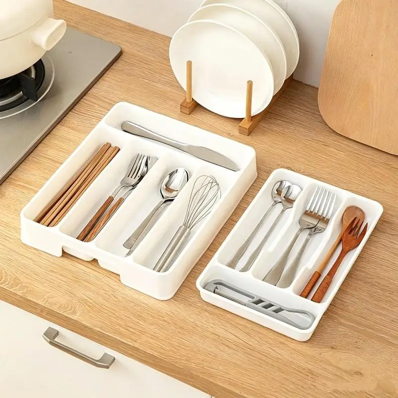 Flatware Organizer White Plastic Stackable Multi Compartments for Kitchen Drawer Pantry Cutlery Silverware Storage Holder