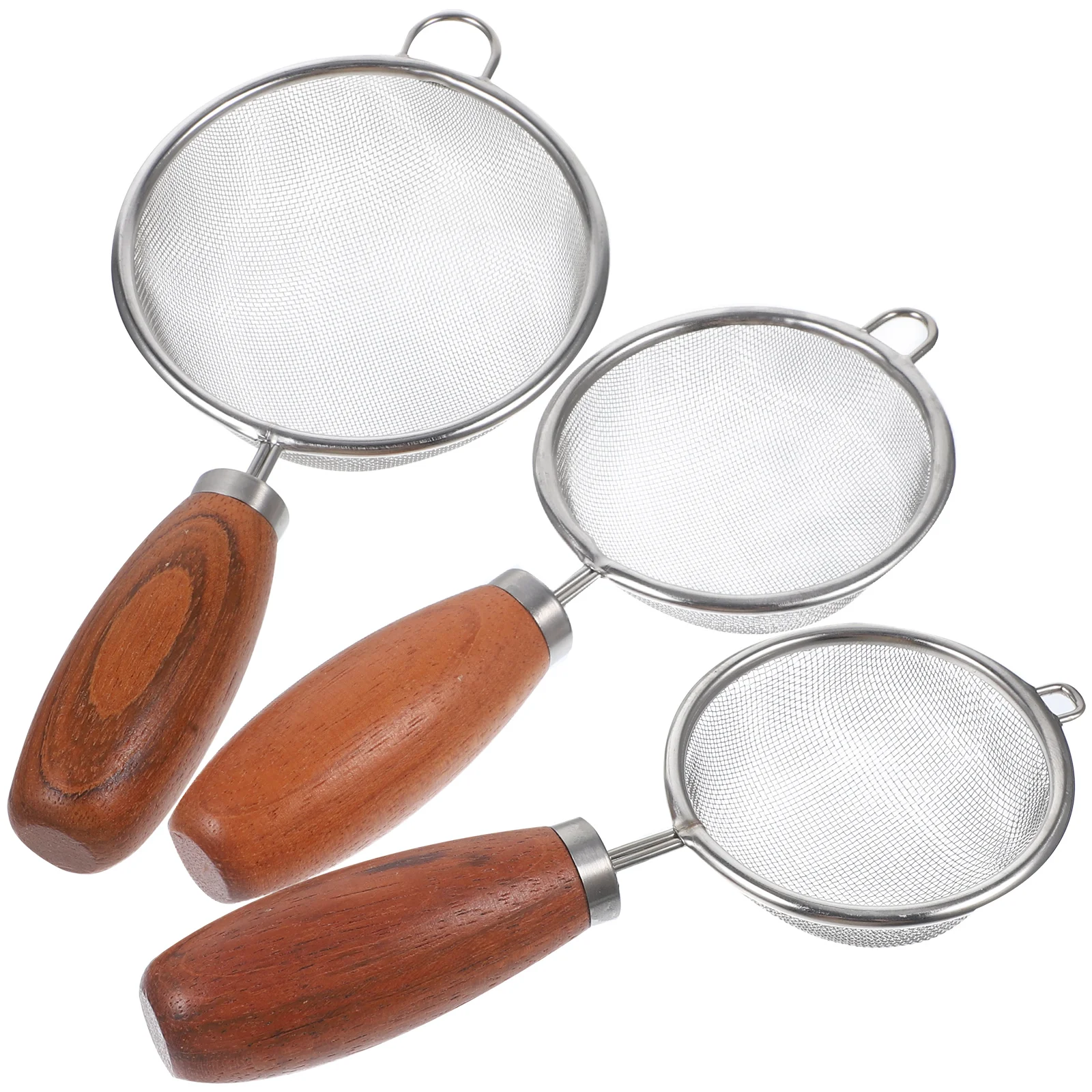 

3pcs Stainless Steel Mesh Strainer Set Fine Sieve with Wooden Handle Multi Functional for Soy Milk Juice Yogurt Filter Baby Food