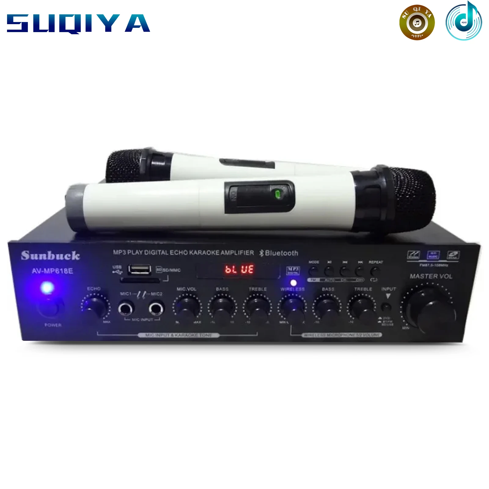 

AV-MP618E Stereo 200W*2 Bluetooth HIFI MP3 Play Digital Echo Karaoke Home Theater Audio Amplifier Dual Wireless Microphone