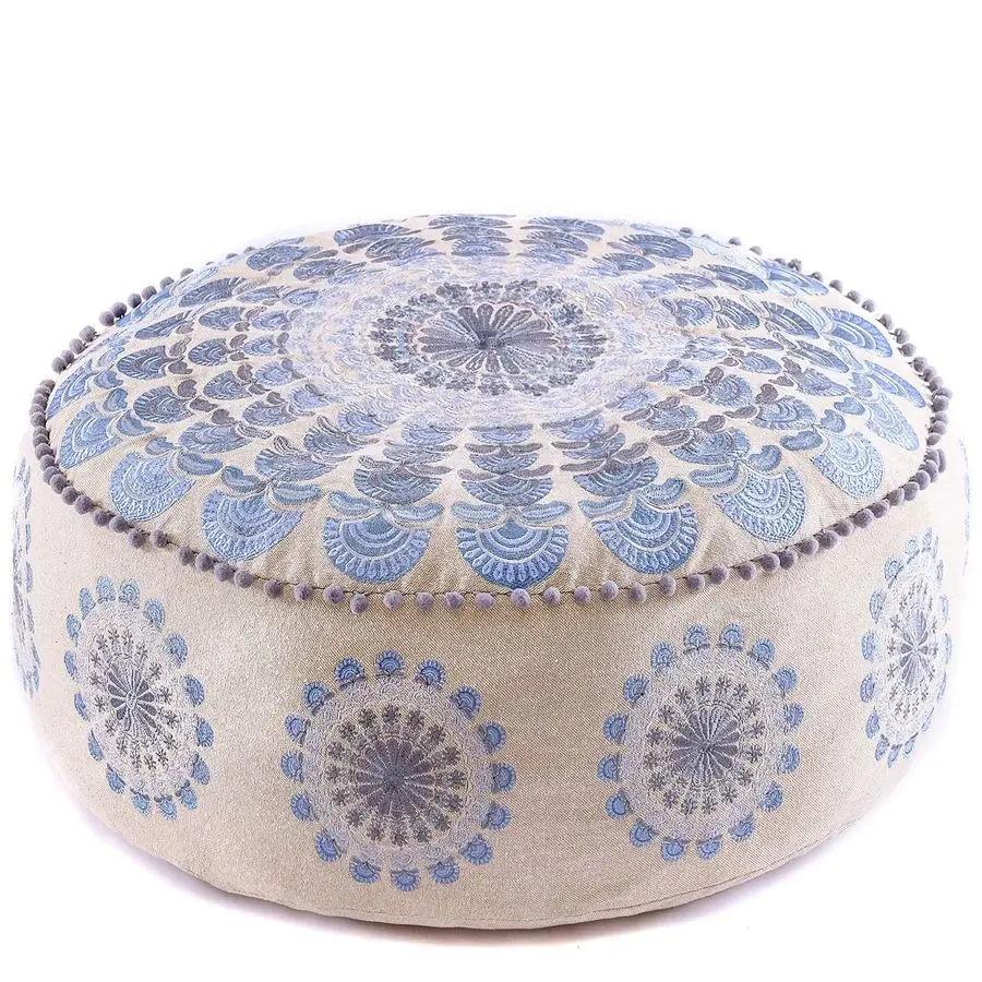 

Round Floor Pillow Cover Blue Indian Decorative Accent Meditation Cushion Perfect for Living Room, Bedroom, Nursary or Children