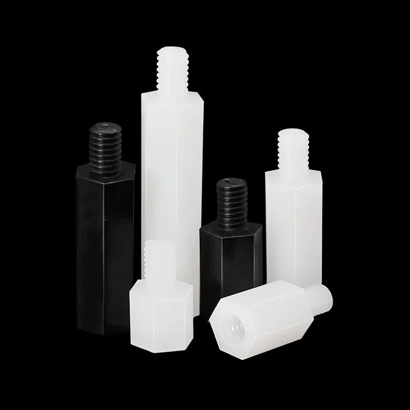 1000PCS Single White Black Pass Hexagonal Isolation Column Plastic Stud Nylon Column Support Column M4-16+6