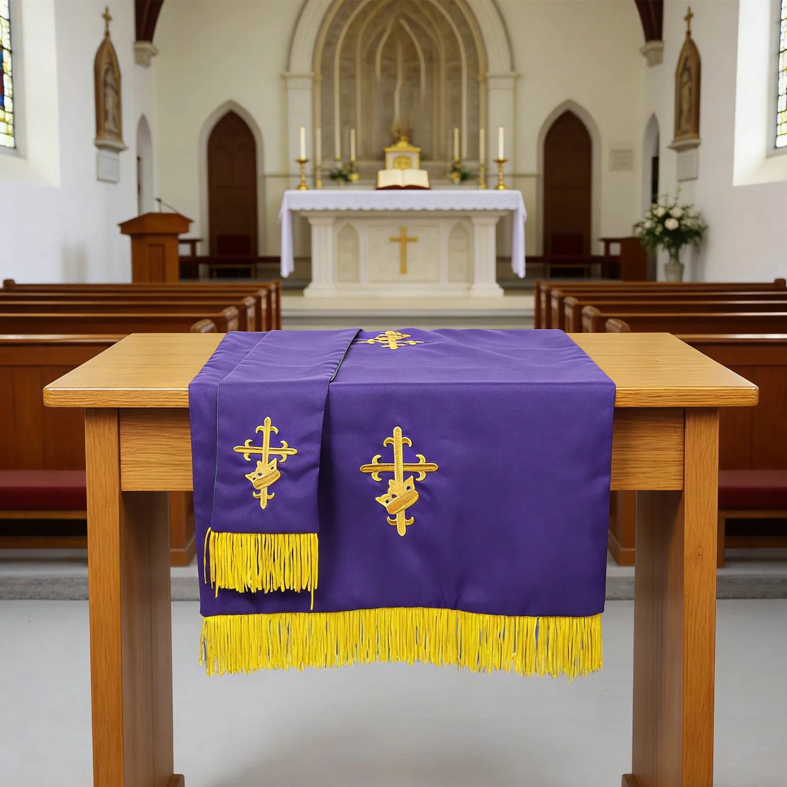 1Set Elegant Church Decoration Fabric Parament Reversible Pulpit Table Covering for Worship Services Funeral Wedding Clergy