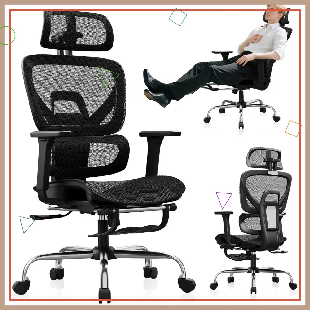 Ergonomic Office Chair with Footrest, 135° Recline, Adjustable Lumbar Support, 3D Armrests & Headrest for Home Office