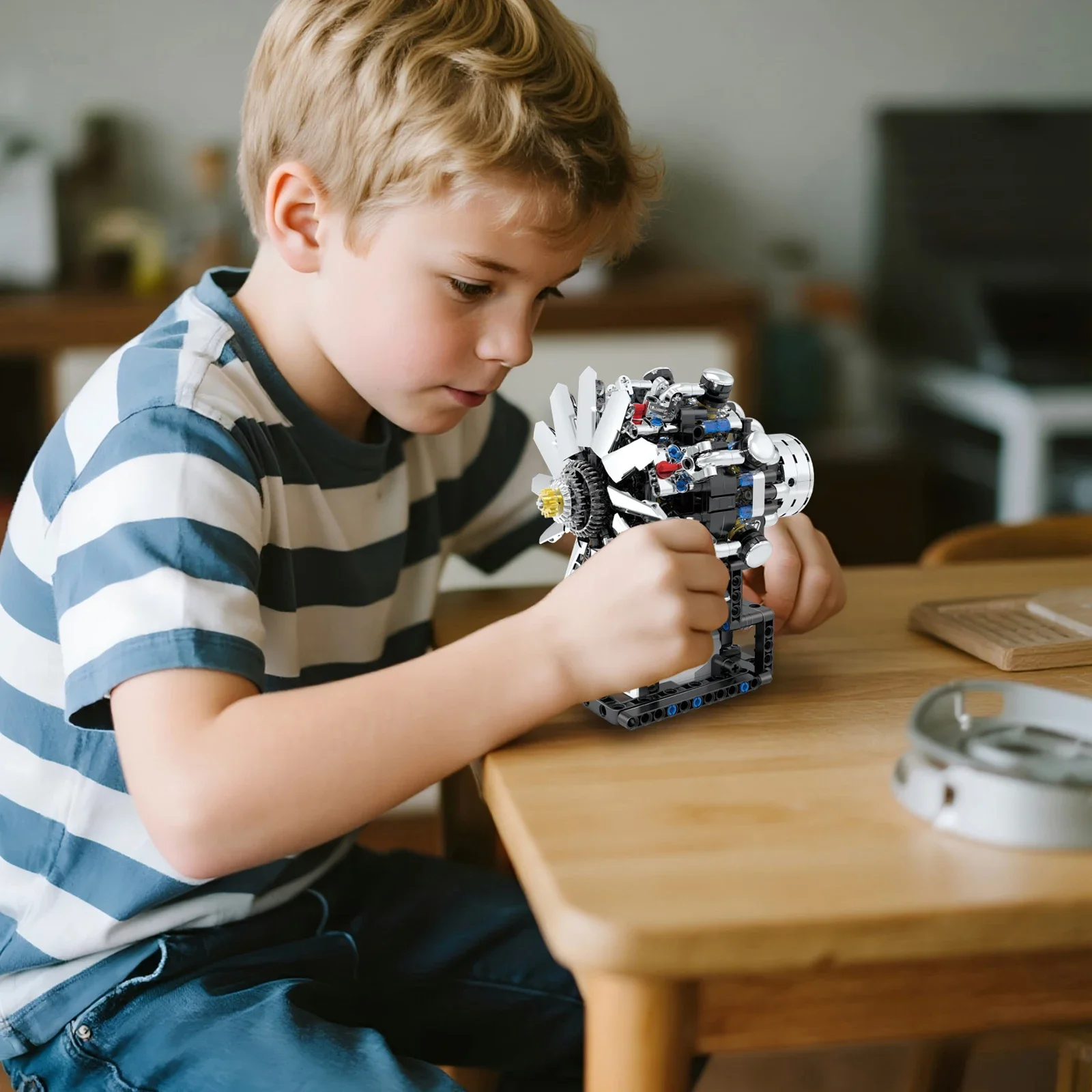 Conjunto de blocos de construção de motor de aeronave v8, 558 peças, modelo de simulação acionada por motor, brinquedo educacional de haste, presente de ornamento de mesa diy