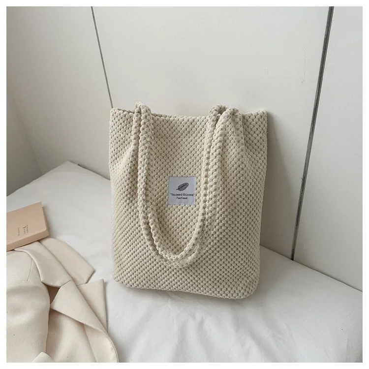 

2023 Arts Shoulder Bags for Women New Canvas Bucket Handbags Corduroy Fashion Casual Bags Solid Color Shopper Tote Bolso Mujer