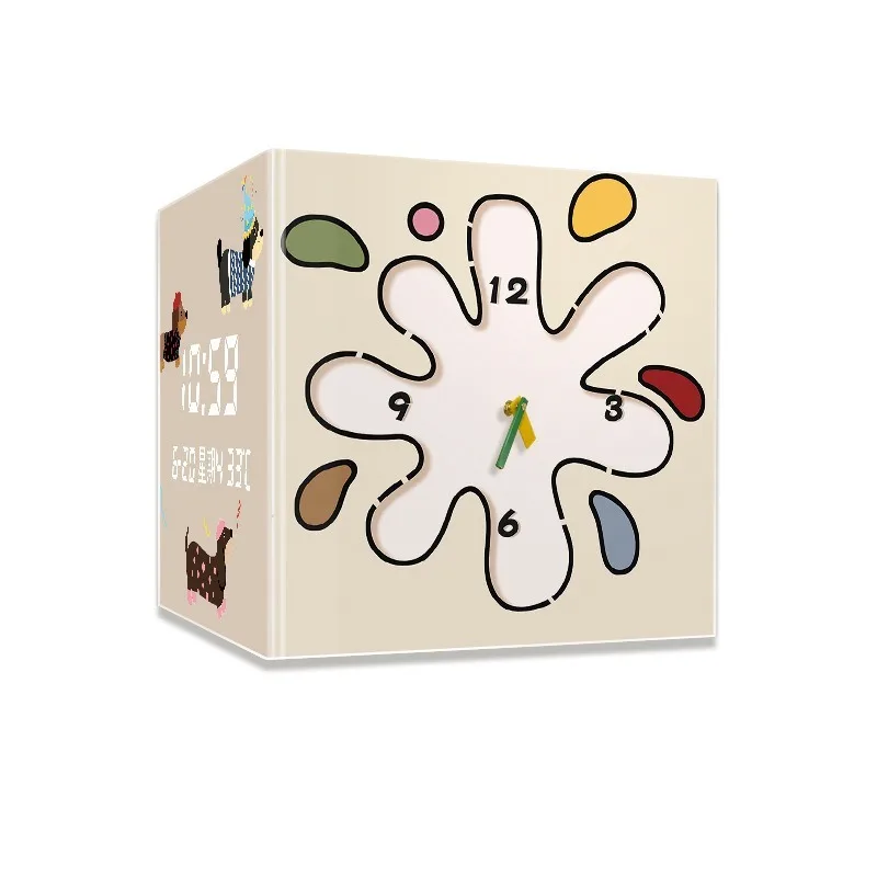 Dopamine living room corner double-sided wall clock cream wind cartoon puppy creative clock wall lamp corner electronic clock