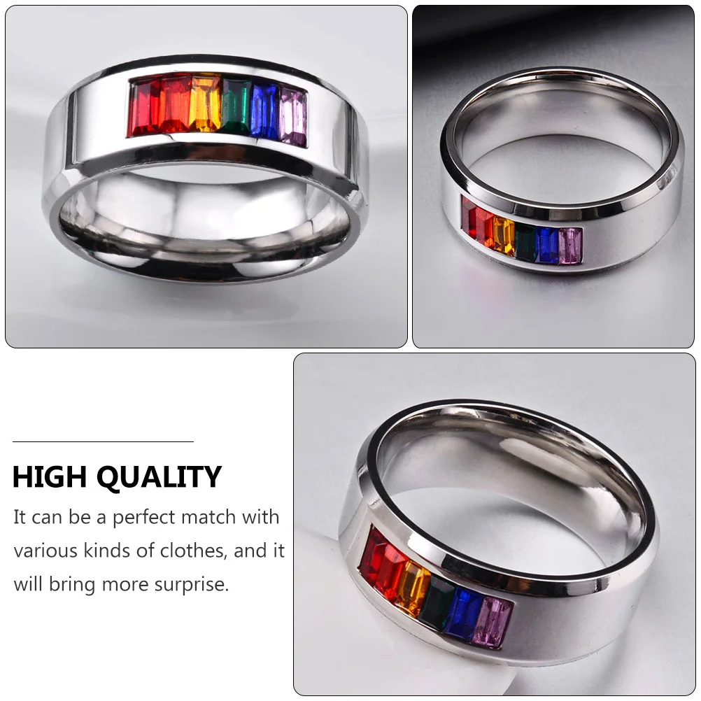 

1Pcs Titanium Steel Ring Colorful Rhinestone Stylish Pride Finger Jewelry Chic Accessory Gay Pride Ring