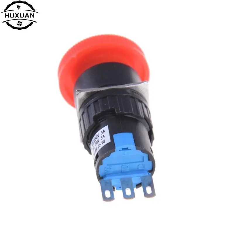 16mm Red Mushroom Emergency Stop E-stop Switch 3 Pins NO+NC DC 30V 5A AC 250V 3A Emergency Stop Push Button Switch