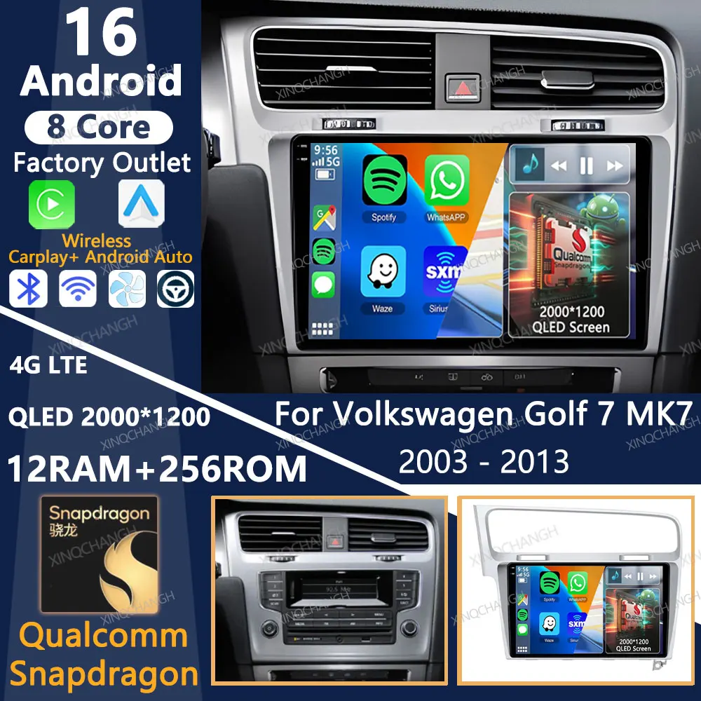 Android 16 Car Radio For Volkswagen VW Golf 7 MK7 GTI 2011 - 2021 GPS BT Multimedia Video Player 2DIN Carplay Auto Qualcomm QLED