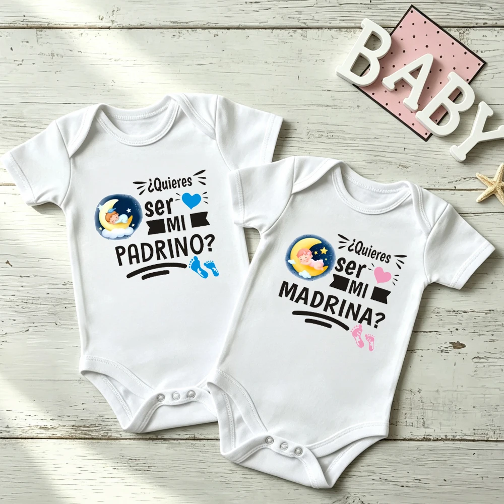 ¿Quieres ser mi padrino o madrina? Pelele de manga corta para bebé recién nacido, regalo para propuesta de bautizo y anuncio de baby shower.