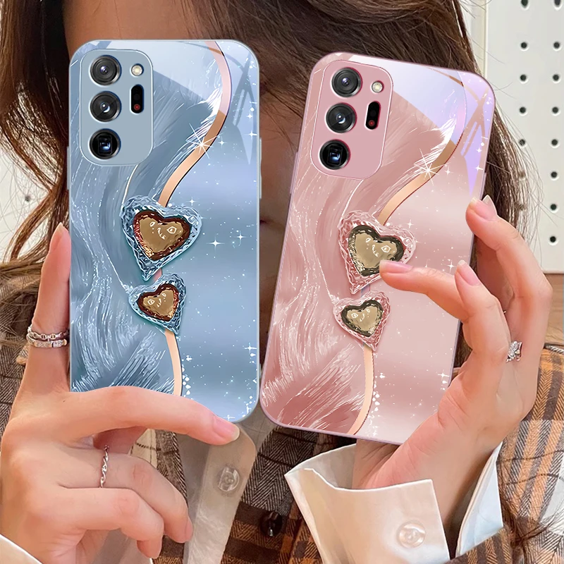 Amber Double Love For Samsung Galaxy Note 8 9 10 PRO 20 Ultra A01 02 03 Core 04E 4G 12 13 5G Tempering Glass Phone Case