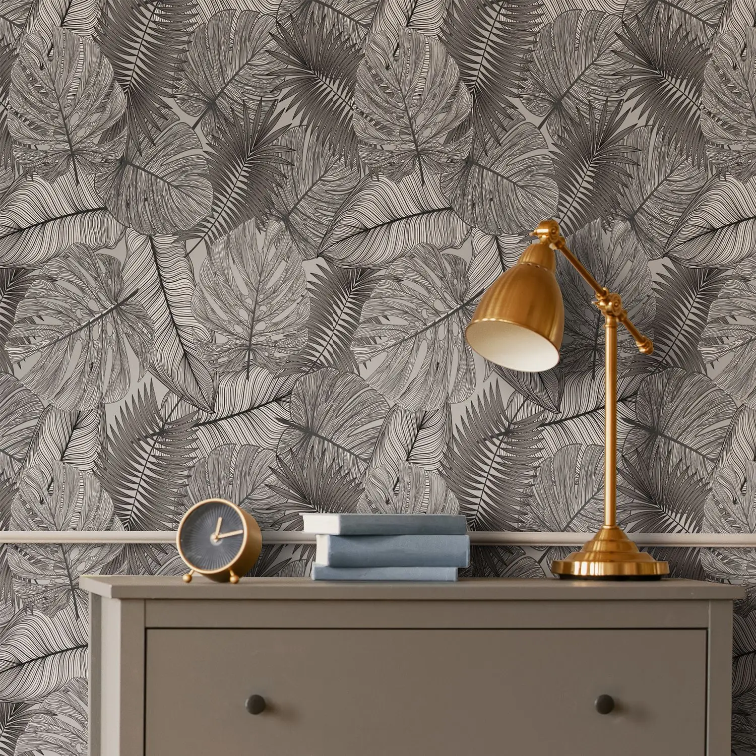 

Peel and Stick Wallpaper Grey Leaves Tropical Palm Contact Paper Removable Self-Adhesive Wallpaper Shelf Drawer Liner Roll