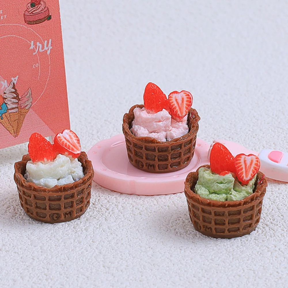 

2PCS Shiny Strawberry Ice Cream Miniature Flat Back Resin Cabochons For Hairpin Scrapbooking DIY Home Decor Craft Accessories
