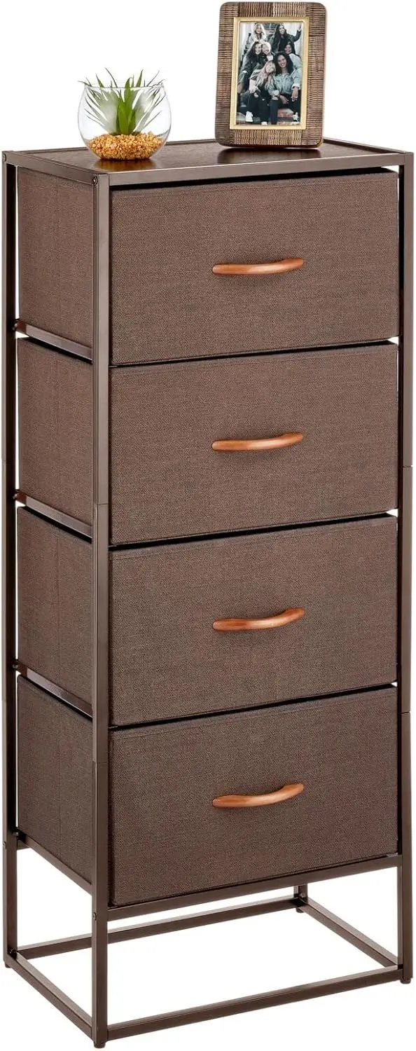 

Storage Dresser Furniture Unit - Tall Standing Organizer Tower Living Room, & Closet - 4 Drawer Removable Fabric Bins USA