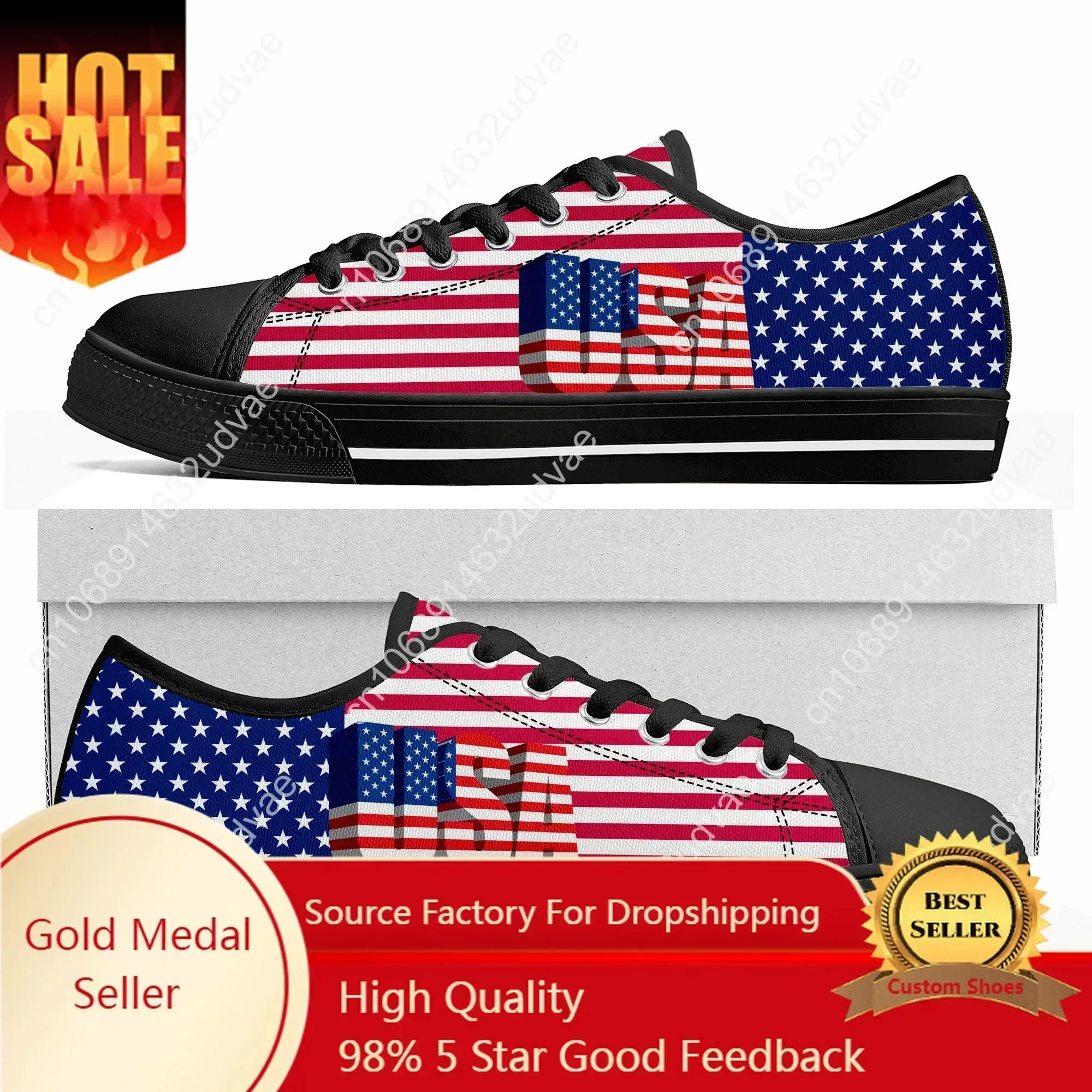 USA Flag Low Top Sneakers American Red Blue White Art Mens Womens Canvas Sneaker Casual Couple Shoes Custom Shoe