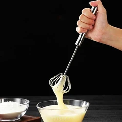 Semi-Automatic Egg Beater 304 Stainless Steel Egg Whisk Manual Hand Mixer Self Turning Egg Stirrer Kitchen Egg Tools