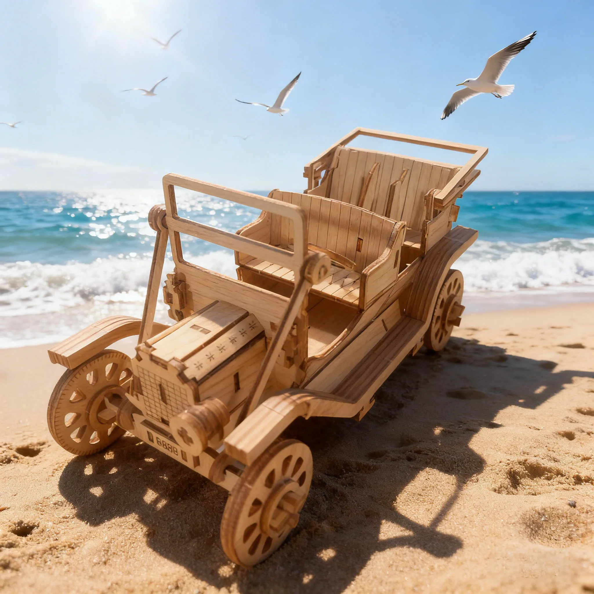 3D Puzzle: Classic Car DIY Assembly Kit Wooden Building Blocks Educational Birthday Gift Valentine's Day Present