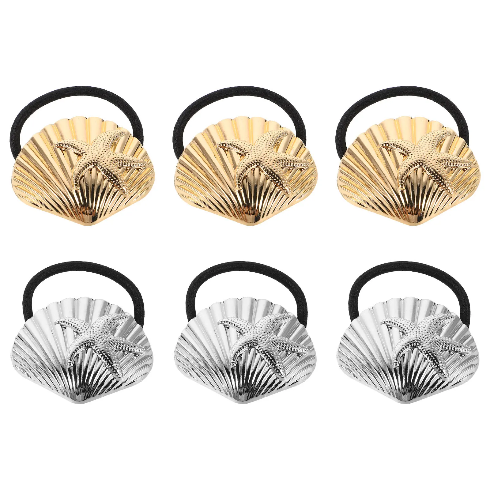 

6Pcs Sea Star Shell Hair Ties Elastic Ponytail Holders Stretchy No Damage Hair Ropes for Women Girls Beach Party Summer Outings
