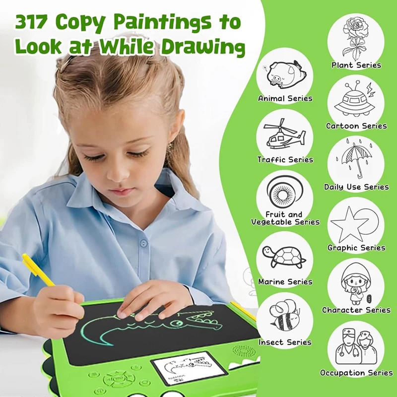 

ЖК-планшет для письма, доска для рисования в форме динозавра с цветным рисунком, обучающий экран, звук, многоразовый электронный блокнот для письма-A74P