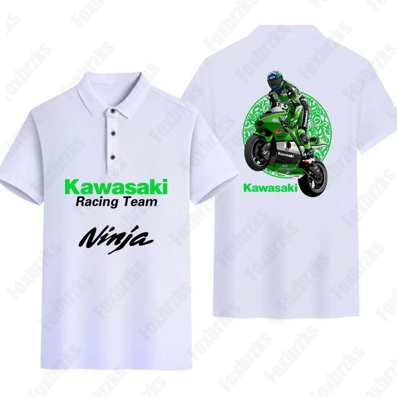 2024 Zomer Nieuwe Mannen Vrouwen Motorfietsen Kawasaki Poloshirt Locomotief Perifeer Bedrukt Korte Mouw Casual Top Team Top