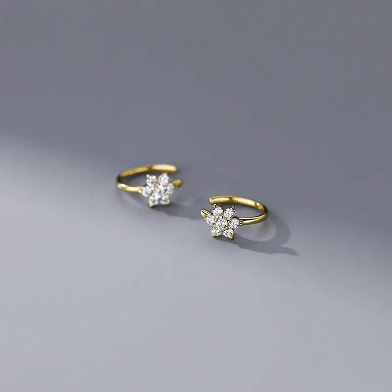 925 Sterling Silver Zircon Flower Ear Cuffs for Women Korean Sweet  Simple All-match Earrings Without Piercing