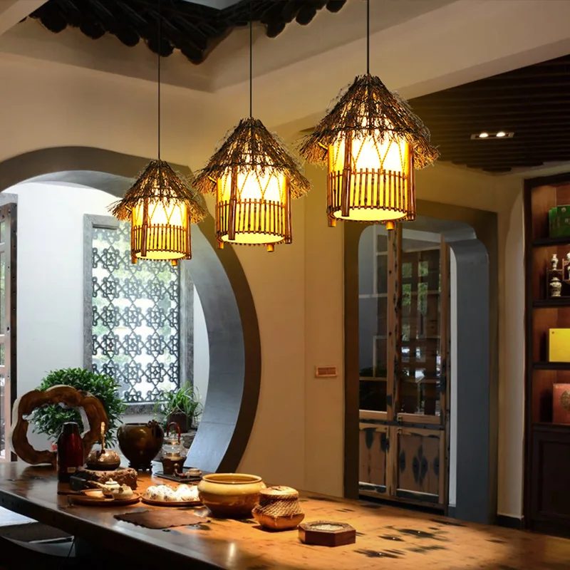 RON-Plafonnier tressé en bambou, style asiatique rétro, design créatif et personnalisé, luminaire décoratif de plafond, idéal pour un couloir, une cour, un balcon ou un restaurant