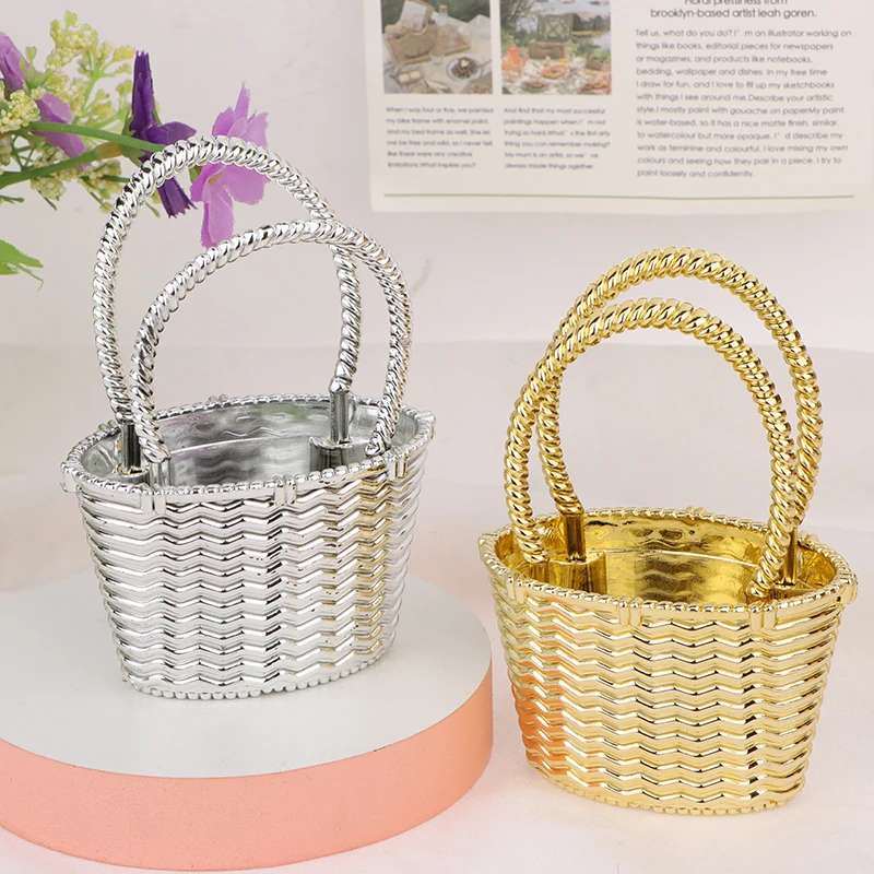 Hand Basket Wedding Candy Box Souvenir Gift Case Home Table Decor Portable Wedding Trinket Box Candy Container Decor