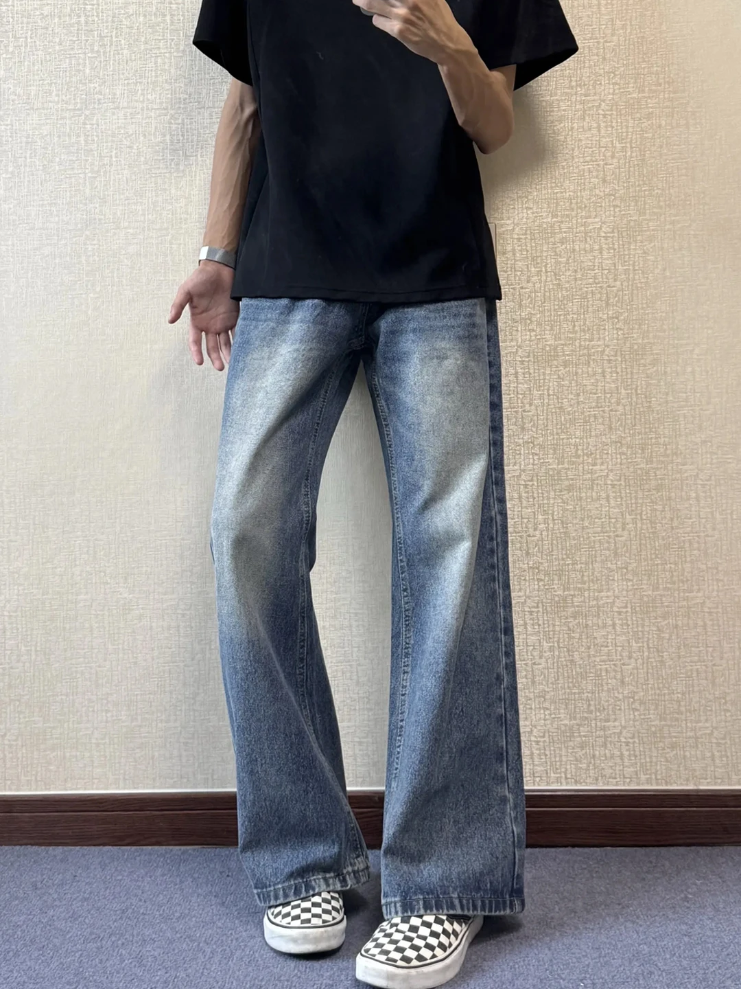 

Мужские джинсы American Retro Blue Blade, осенние, с текстурой бамбука, Cleanfit, расклешенные, широкие, прямого кроя, износостойкие