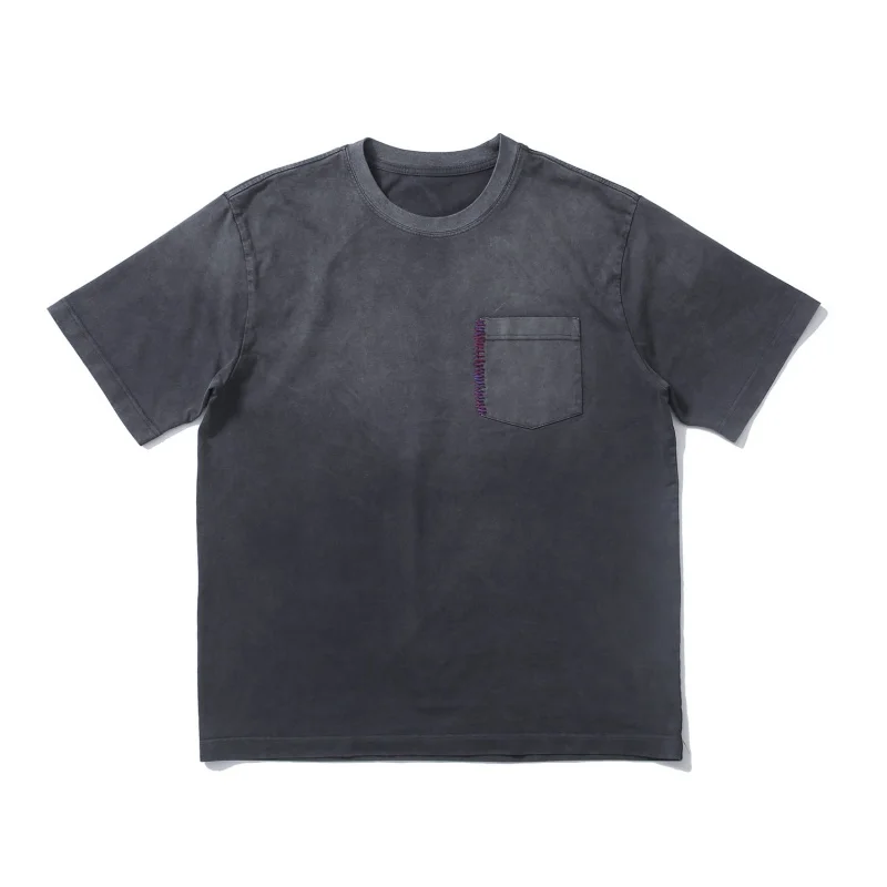 

Мужская футболка оверсайз из плотного хлопка 350 г с карманом, в стиле ретро, для уличной моды, повседневная, с коротким рукавом