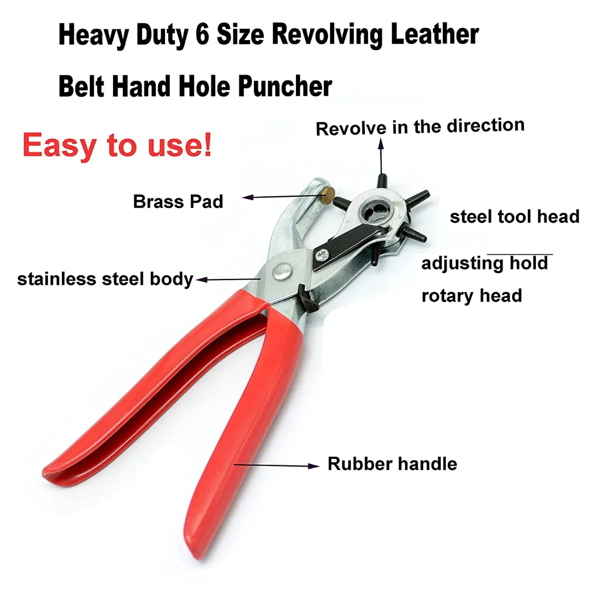 Leather Hole Punch,9" Belt Hole Puncher for Leather Heavy Duty, 6 Size Revolving Leather Belt Hand Hole Puncher image 5