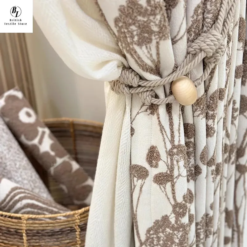 

Custom Size！！French Medieval Style Brown Velvet Texture Jacquard Romantic Simple Curtains for Living Room Bedroom Decor Window